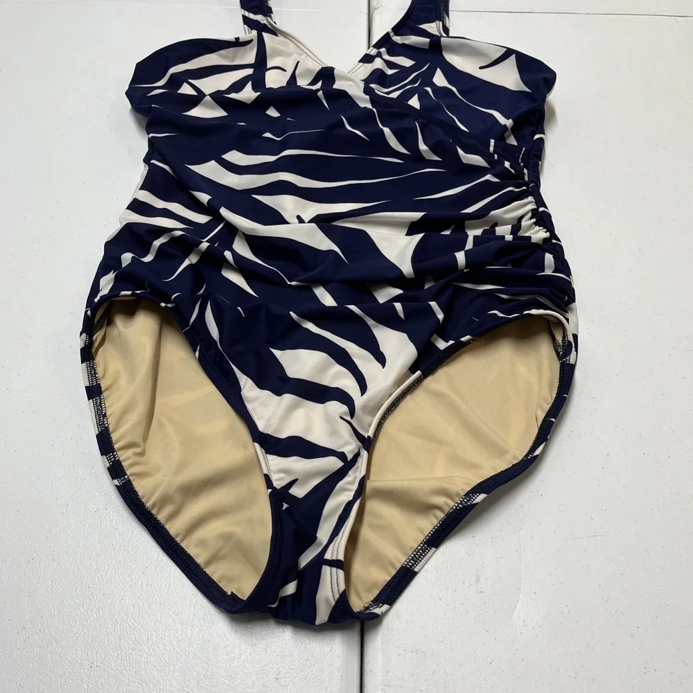 Miraclesuit Swimsuit Blue Tropical One Piece Crossover Slimming 18DD Vacation